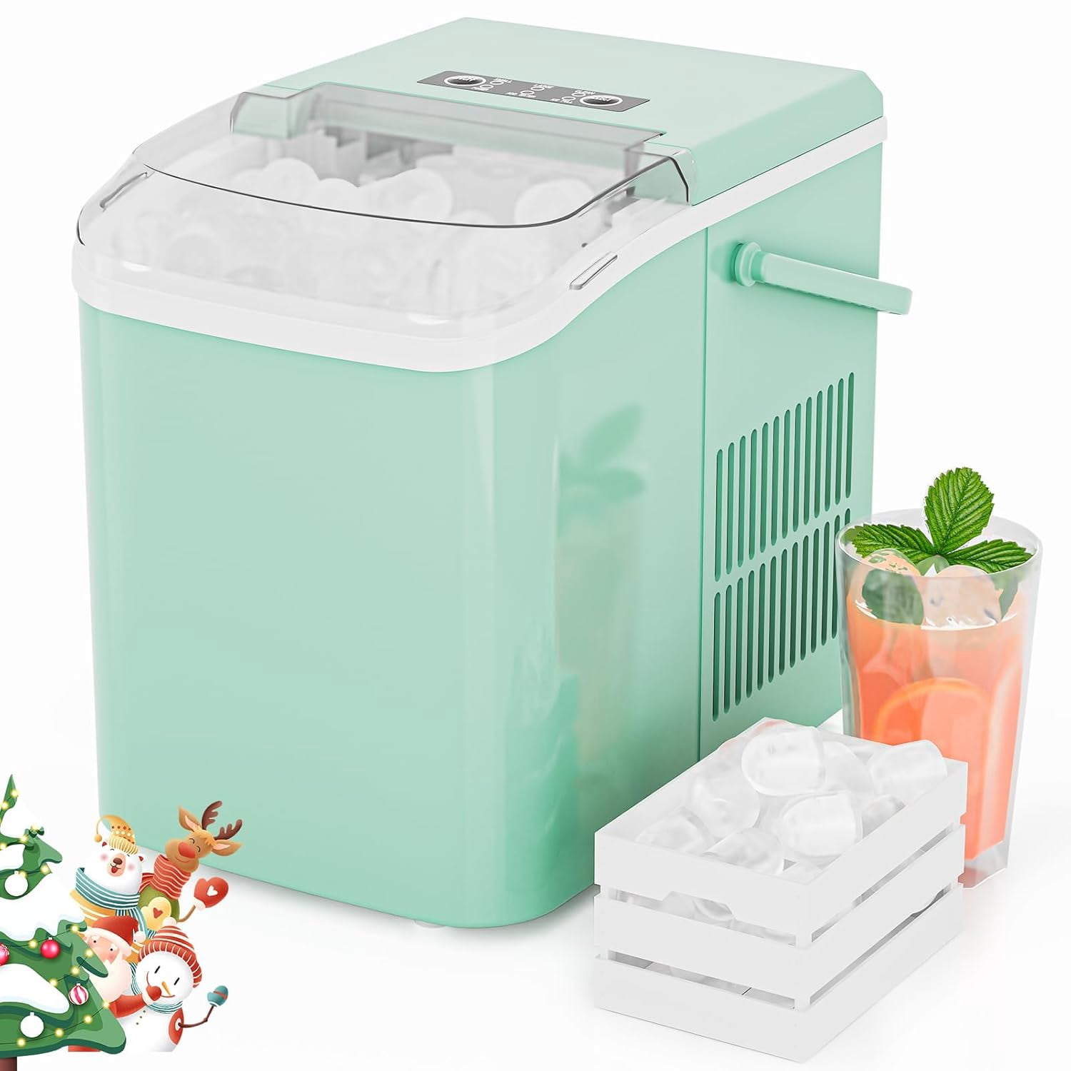 Portable Ice Maker Countertop, 6-Minute 9-Bullet Ice Cubes with Basket and Scoop, 26lbs Daily, Auto-Cleaning, for Home Kitchen RV Camping in White