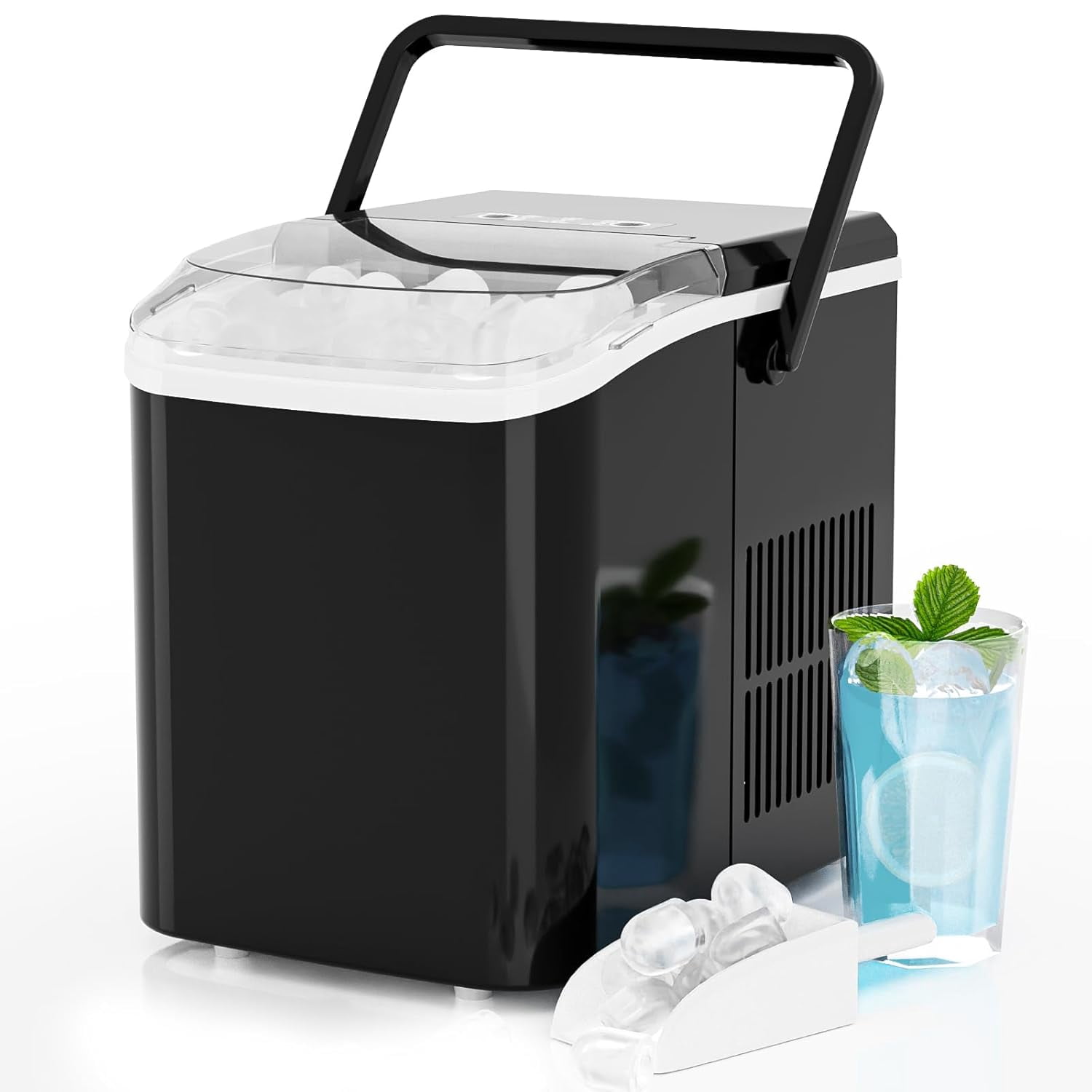 Portable Ice Maker Countertop, 6-Minute 9-Bullet Ice Cubes with Basket and Scoop, 26lbs Daily, Auto-Cleaning, for Home Kitchen RV Camping in White