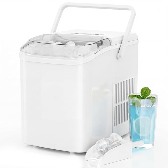 Portable Ice Maker Countertop, 6-Minute 9-Bullet Ice Cubes with Basket and Scoop, 26lbs Daily, Auto-Cleaning, for Home Kitchen RV Camping in White