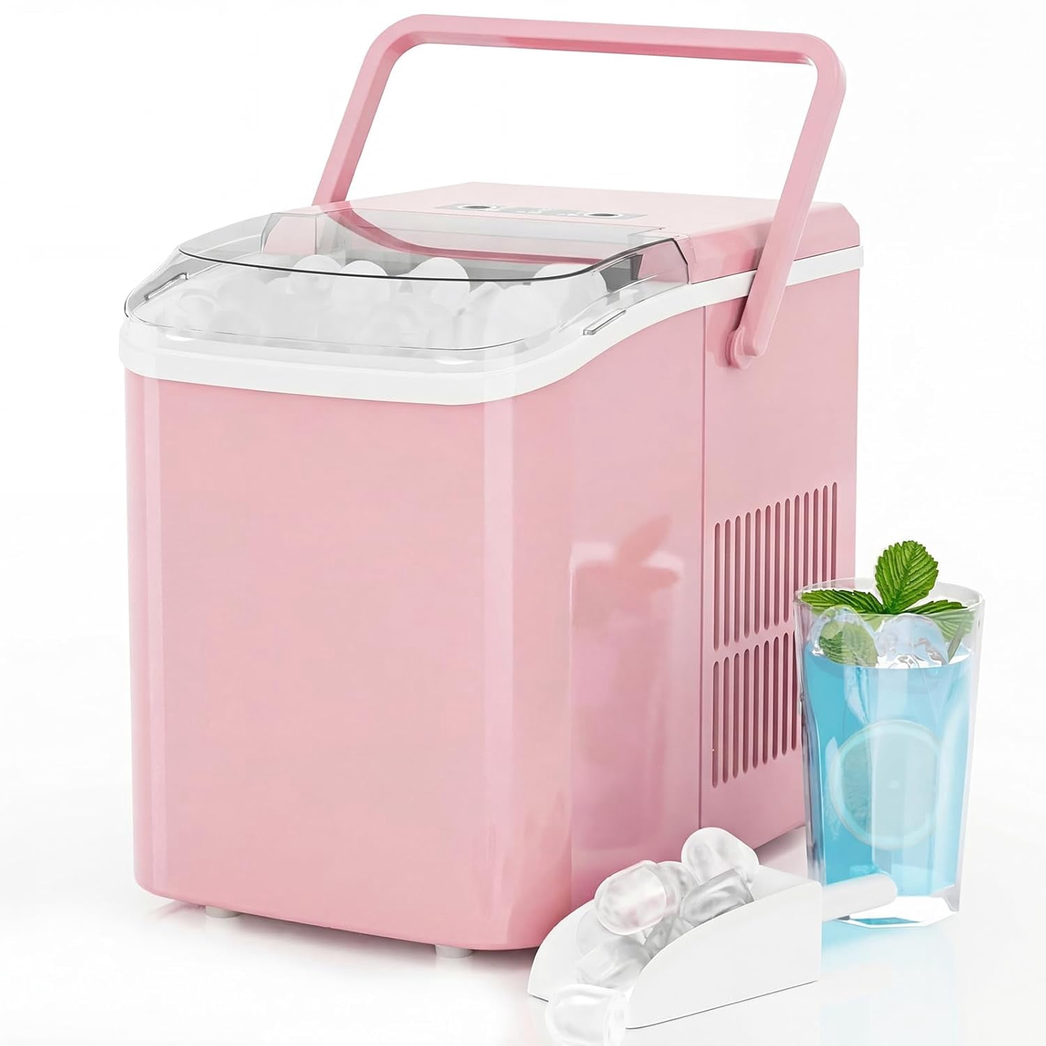 Portable Ice Maker Countertop, 6-Minute 9-Bullet Ice Machine with Auto Clean, 26lbs Daily, Includes Basket and Scoop for Home Kitchen RV Camping in White