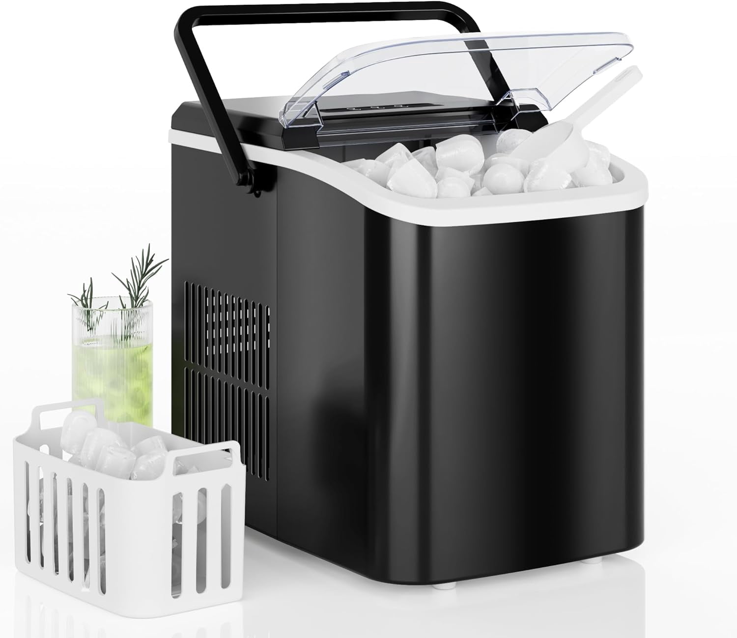 Portable Ice Maker Countertop with Handle, Fast 6-Minute Ice, 26lbs Daily, Quiet Self-Cleaning, Compact for Home Kitchen RV Camping in Modern Green