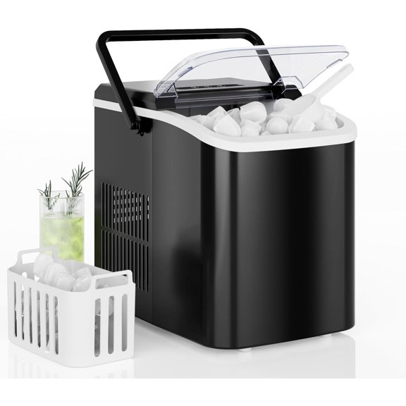 Portable Ice Maker Countertop with Handle, Fast 6-Minute Ice, 26lbs Daily, Quiet Self-Cleaning, Compact for Home Kitchen RV Camping in Modern Green