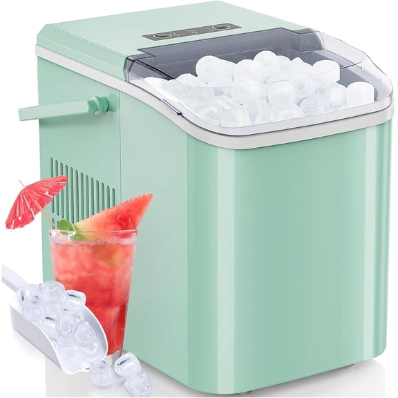 Portable Ice Maker with Handle, 26lbs/24H Compact Ice Machine, 9 Bullet Ice Cubes Ready in 6 Minutes, Self-Cleaning, Quiet for Home Kitchen RV Camping, Pink