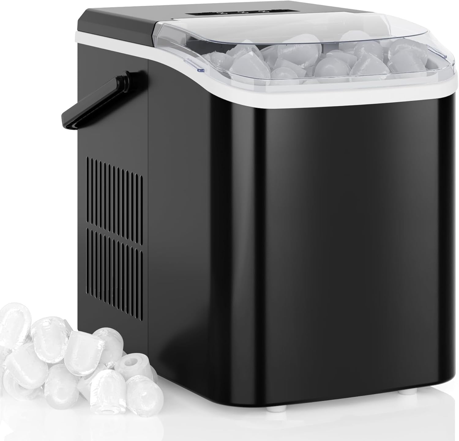 Portable Ice Maker with Handle, 26lbs/24H Compact Ice Machine, 9 Bullet Ice Cubes Ready in 6 Minutes, Self-Cleaning, Quiet for Home Kitchen RV Camping, Pink