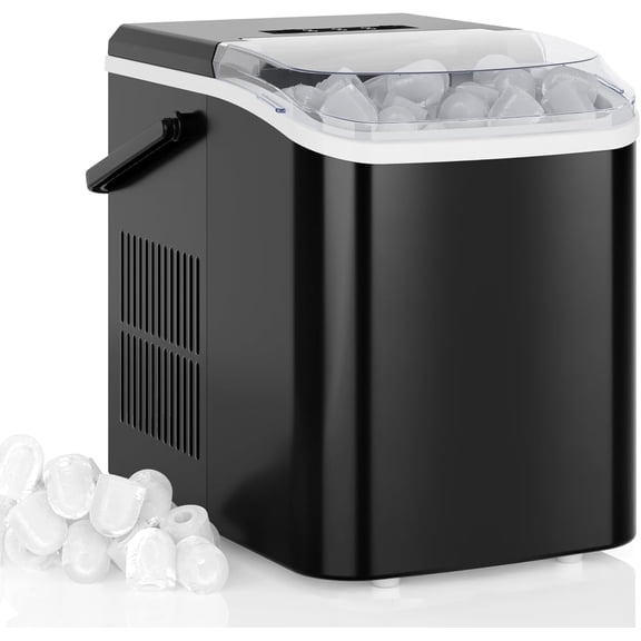 Portable Ice Maker with Handle, 26lbs/24H Compact Ice Machine, 9 Bullet Ice Cubes Ready in 6 Minutes, Self-Cleaning, Quiet for Home Kitchen RV Camping, Pink
