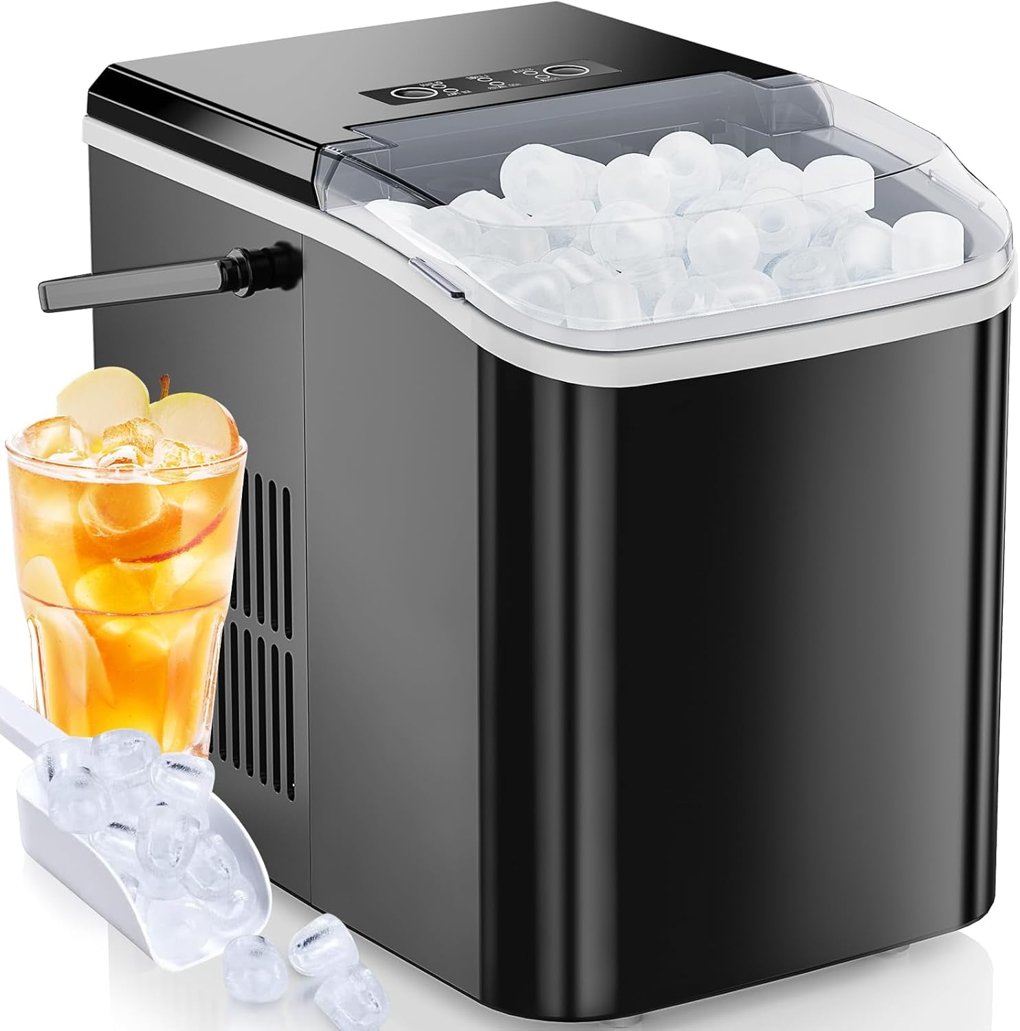 Portable Ice Maker Machine, 26lbs in 24Hrs, 9 Ice Cubes in 6 Mins, Auto-Cleaning Countertop Ice Maker with Basket and Scoop for Home Kitchen Camping RV, Black