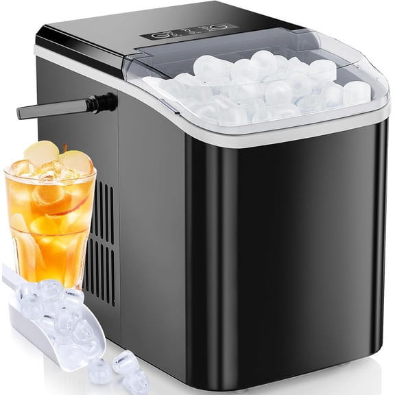 Portable Ice Maker Machine, 26lbs in 24Hrs, 9 Ice Cubes in 6 Mins, Auto-Cleaning Countertop Ice Maker with Basket and Scoop for Home Kitchen Camping RV, Black