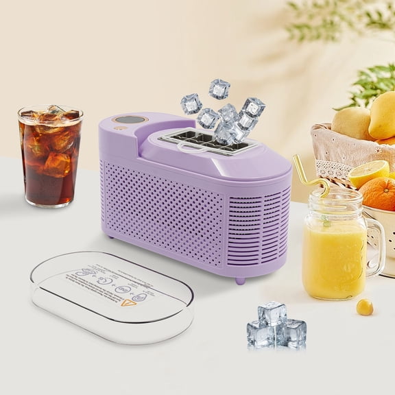 Portable Ice Maker Machine, Mini Cube Maker, Dual Power Fast Ice Making, 12V Car Compatibility, 8 Ice Cubes in 10 Minutes for Home, Office, Camping, Travel Use (Purple)