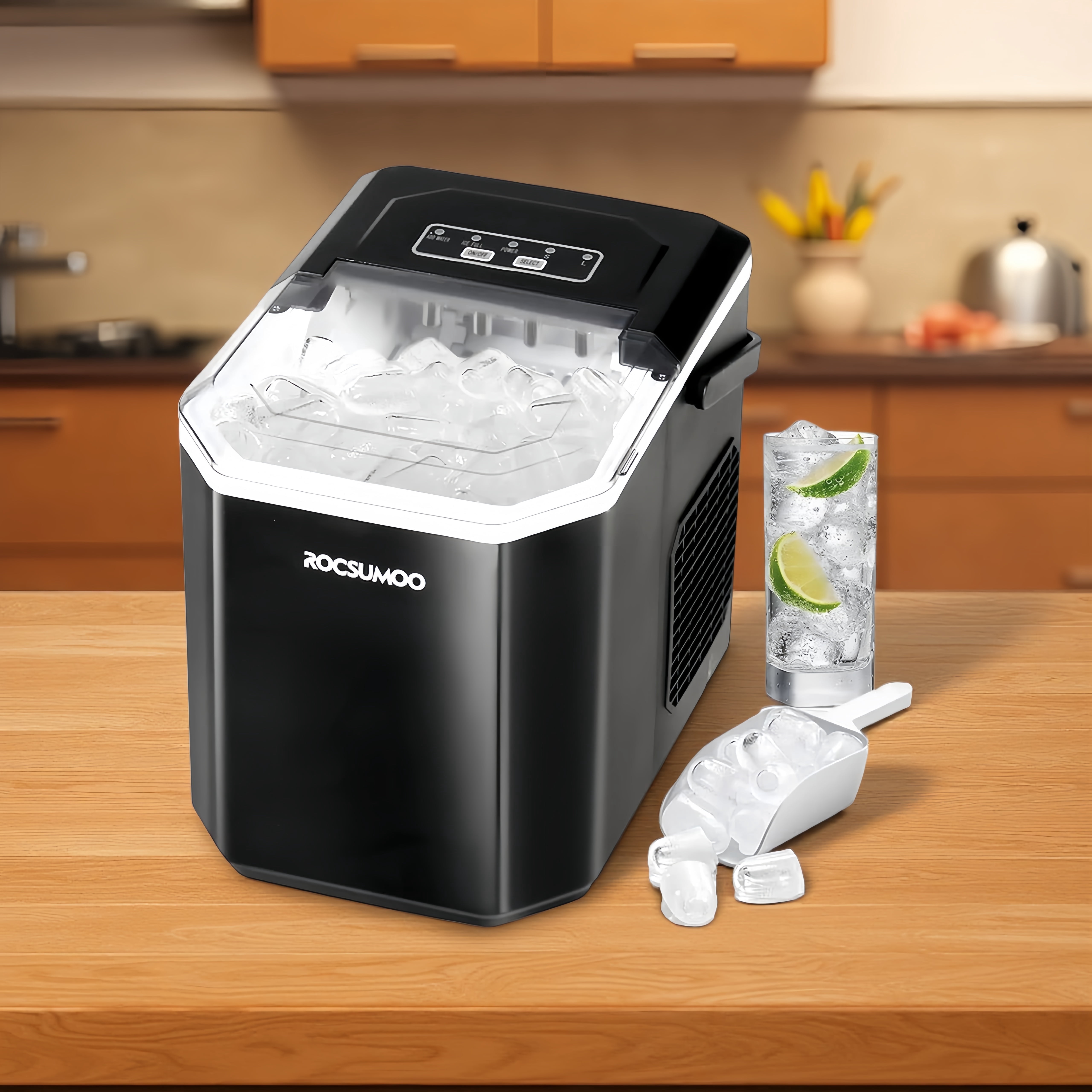 Portable Ice Maker – Self-Cleaning, 26lbs/24H, 9 Cubes in 6 Mins, 2 Bullet Ice Sizes, Quiet, Black for Kitchen/Party