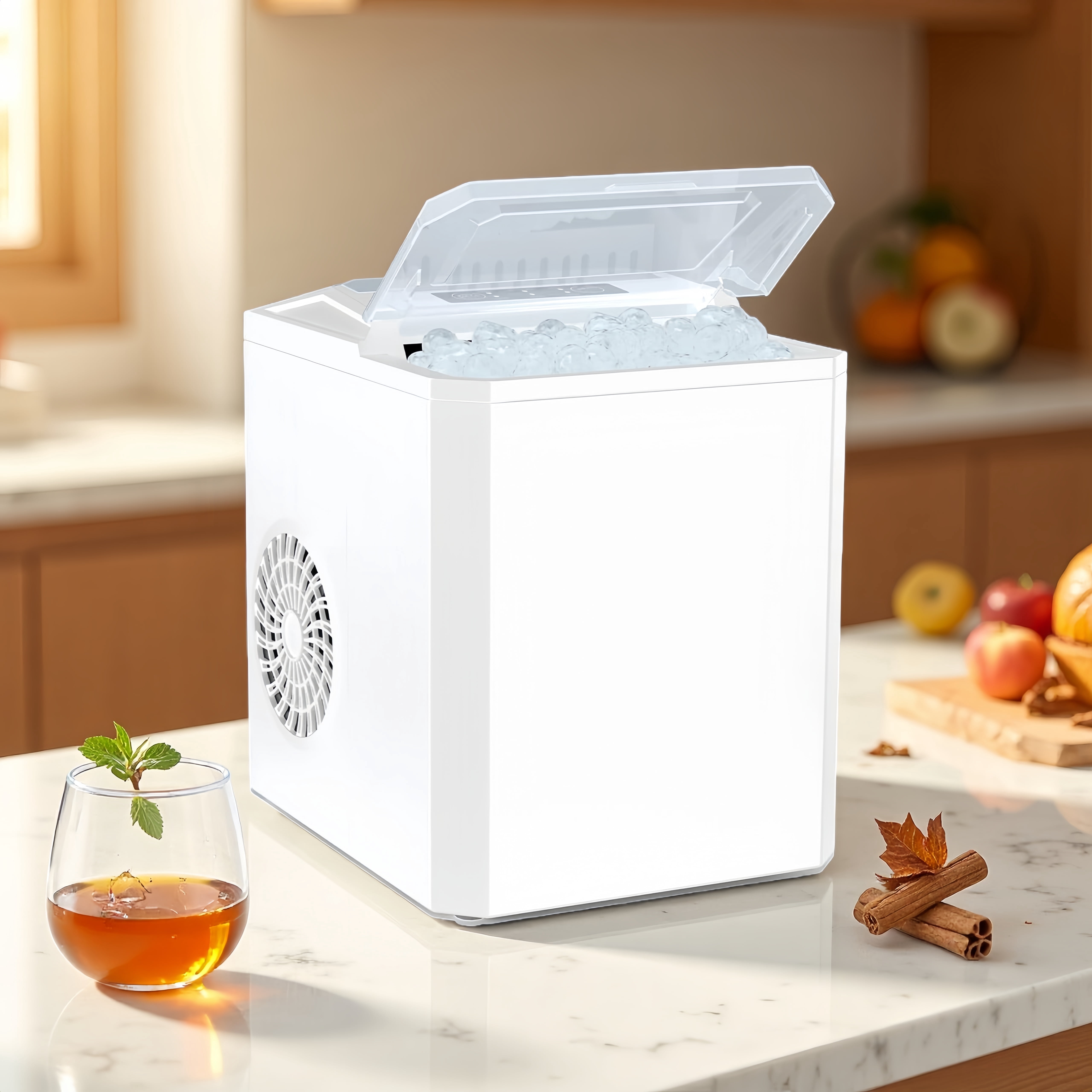 Portable Ice Maker – Self-Cleaning, 26lbs/24H, 9 Cubes in 6 Mins, 2 Bullet Ice Sizes, Quiet, with Scoop & Basket for Kitchen/Party