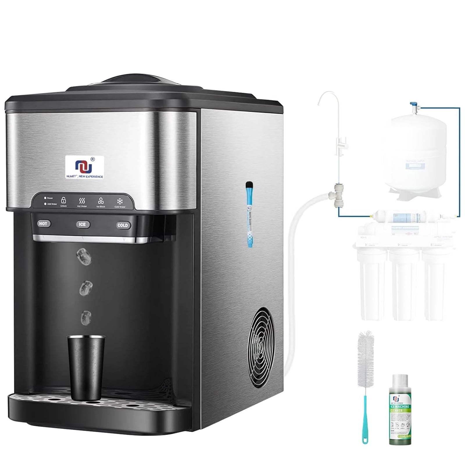 Portable Ice Maker Water Cooler Dispenser 3-in-1, Countertop Model with Built-in Ice Maker, Includes 10 Ft Water Inlet Hose, Produces 44 lbs of Ice Daily, 4lb Ice Storage (ice Maker+Hose)