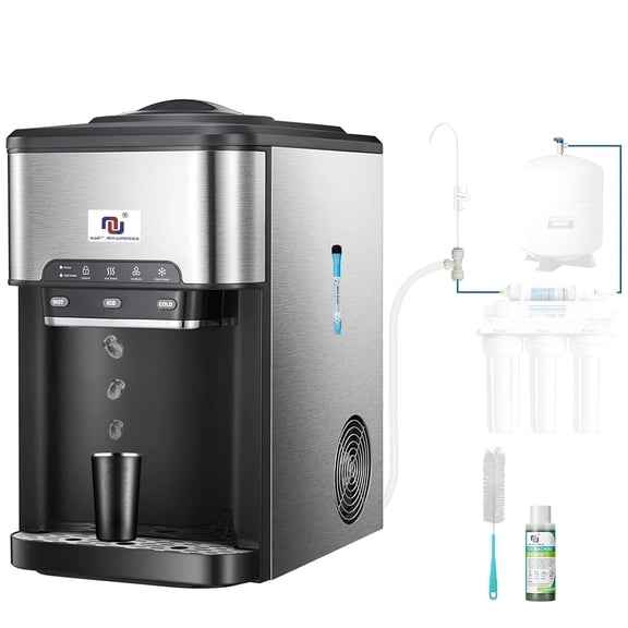 Portable Ice Maker Water Cooler Dispenser 3-in-1, Countertop Model with Built-in Ice Maker, Includes 10 Ft Water Inlet Hose, Produces 44 lbs of Ice Daily, 4lb Ice Storage (ice Maker+Hose)