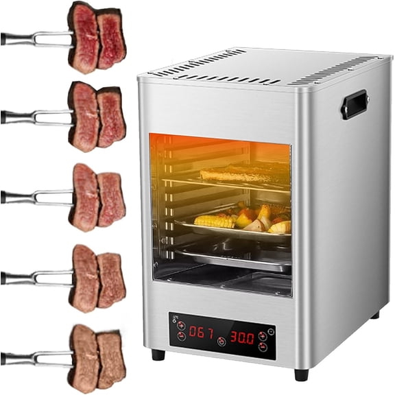Portable Indoor Countertop Oven-8 Layer Grill/Inner Dimensions: 20×30×21cm,1700w Electric Steak Grill with 30 Min Timing & 8 Gears Temperature Adjustment Max Heats up to 800