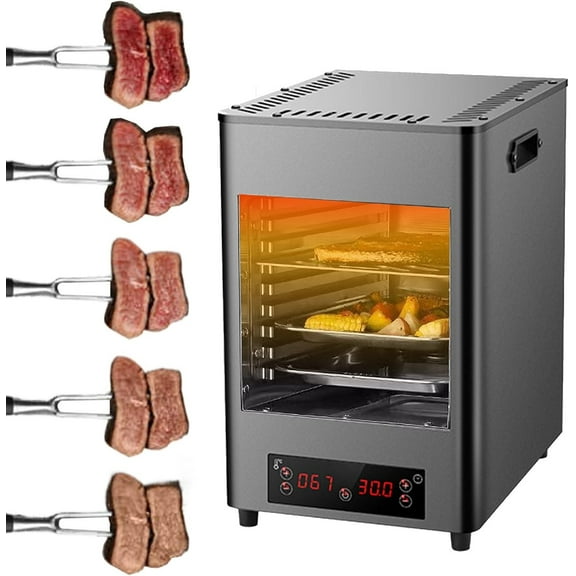 Portable Indoor Countertop Oven-8 Layer Grill/Inner Dimensions: 20×30×21cm,1700w Electric Steak Grill with 30 Min Timing & 8 Gears Temperature Adjustment Max Heats up to 800
