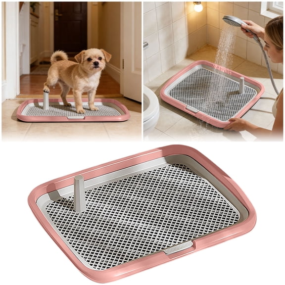 Portable Indoor Dog & Cat Training Toilet Tray, Leak-Proof Plastic Puppy Pad Holder with Removable Grid, Housebreaking Potty Pan for Apartments & Crates
