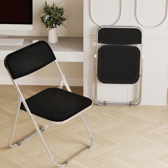 XUEGW Portable Indoor Outdoor Folding Chairs 2 Pack, Plastic Stackable Commercial Seats with Steel Frame, Foldable Party Chairs 300-Pound Capacity, Black