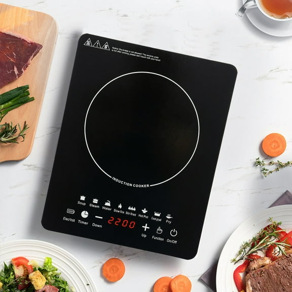 Portable Induction Burner, 750W Electric Induction Countertop Burner with Touch Panel, 8Cooking Preset Programs, Power & Temp Adjustable, LCD Display