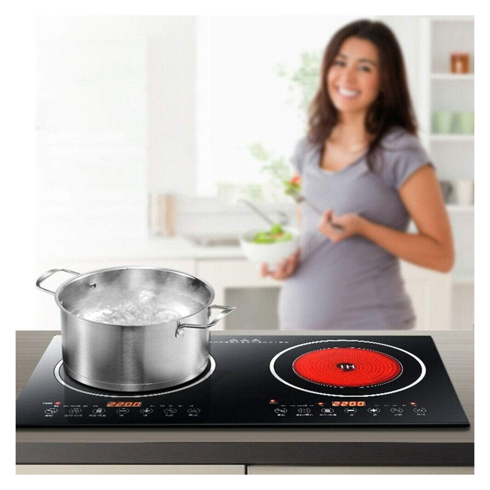 Portable Induction Cooktop - 110V 8 Levels Electric Dual Induction Cooker Cooktop Countertop Double Burner Suitable for Cast Iron Cookware Kitchen or Resturant USA STOCK