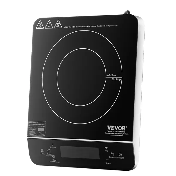 Portable Induction Cooktop 1500W Electric Burner 9 Temperature Settings 4H Timer 24H Reservation Child Lock Easy Clean Countertop Hot Plate