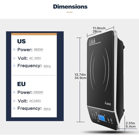 Portable Induction Cooktop, 1800W Induction Cooker with LCD Sensor Touch, Cooktop Burner Child Safety Lock & 10H Timer, 9 Power 10 Temperature Setting for Cooking