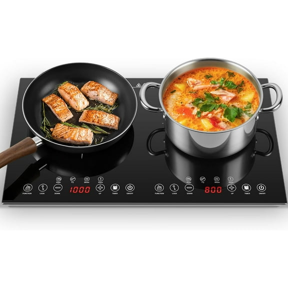 Portable Induction Cooktop 2 Burner - 1800W Double Induction Cooker with 8 Power Settings, 4 Pre-Set Modes, Ultra Thin Design, Sensor Touch Control, Child Safety Lock & Timer | Electric Cooktop