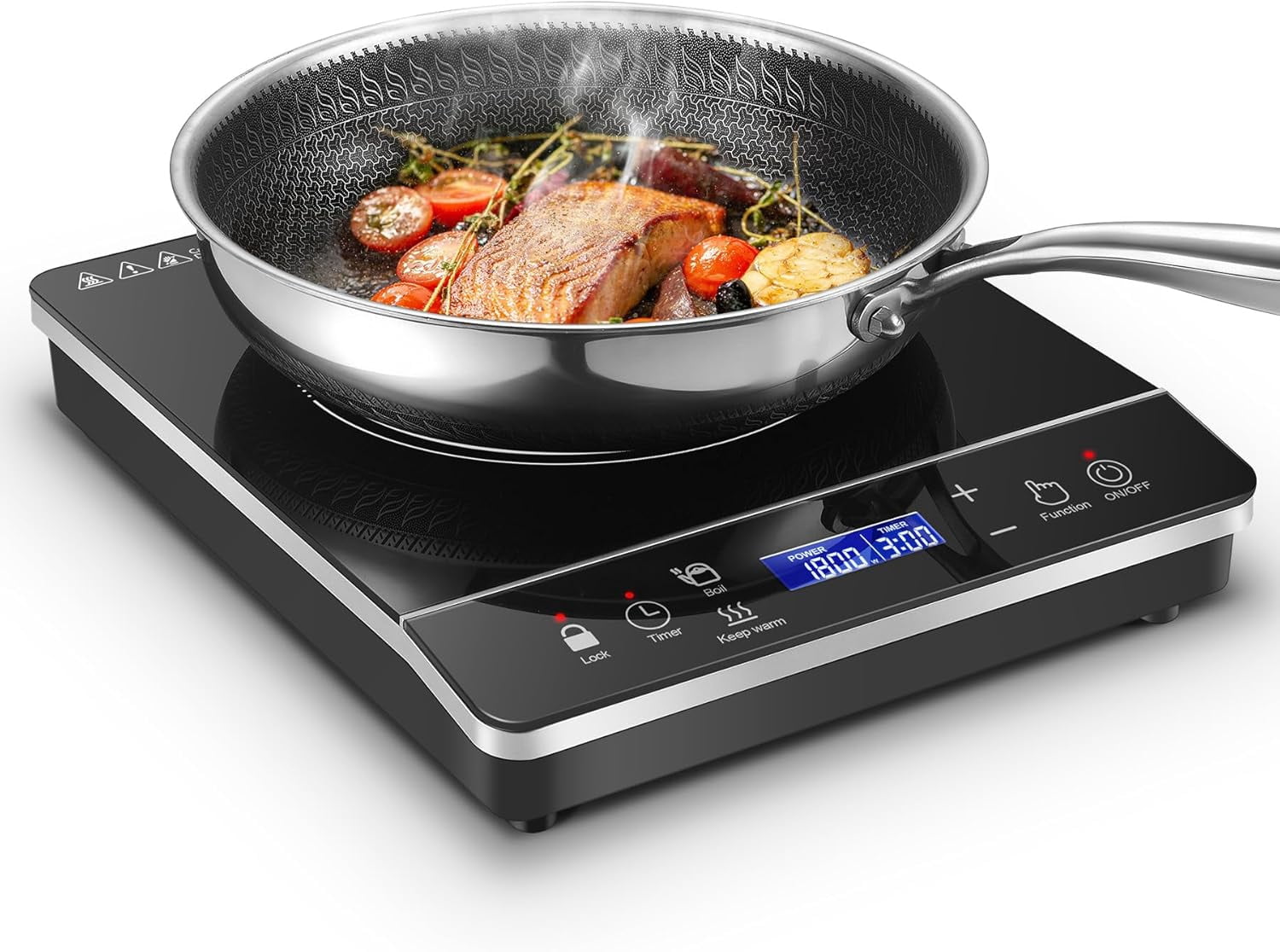 Portable Induction Cooktop Burner, 1800W Induction Hot Plate with LCD Touch, 20 Cooking Modes & 3-Hour Timer, Child Safety Lock & Auto Shutoff, ETL Certified Electric Stove for Home, Dorm, RV