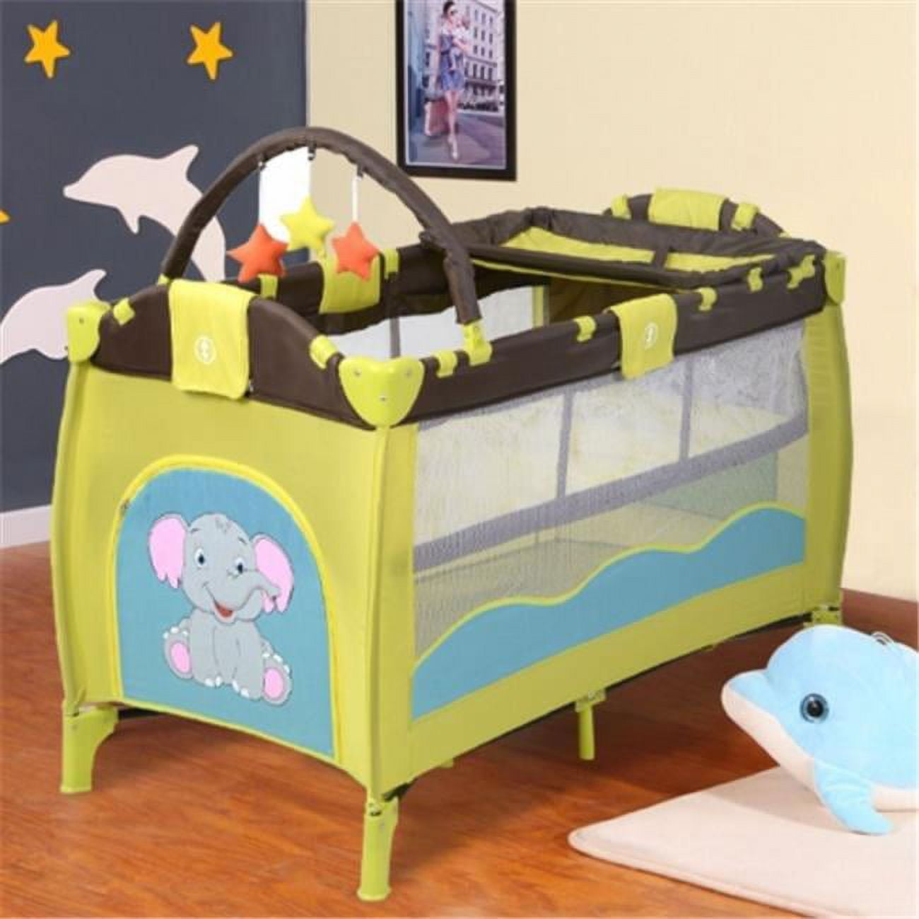 Portable Infant Baby Crib Playpen Bed, Green
