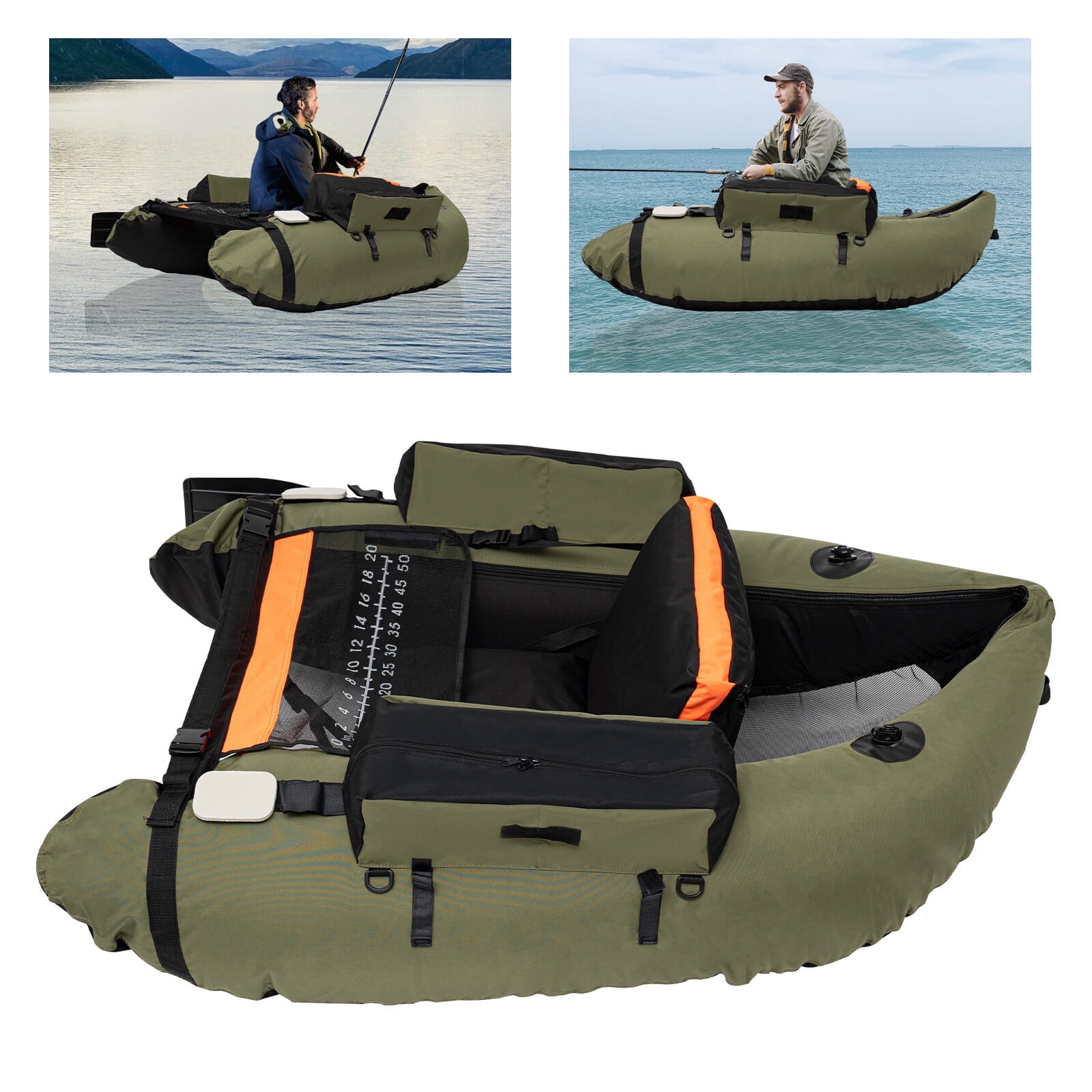 Inflatable Fishing Boat, Waterproof Oxford Cloth Boat with Adjustable Backrest, Foldable Floating Raft for Lake River Ocean Fishing Rafting