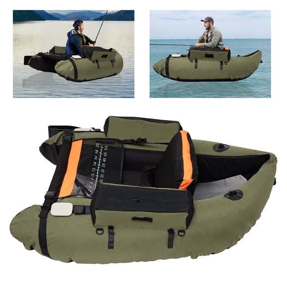Inflatable Fishing Boat, Waterproof Oxford Cloth Boat with Adjustable Backrest, Foldable Floating Raft for Lake River Ocean Fishing Rafting