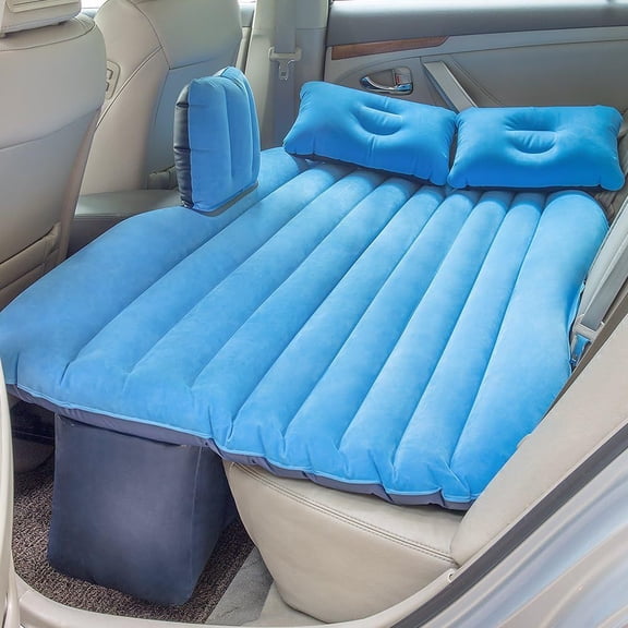Portable Inflatable Car Mattress - Blue/Black Air Bed for Travel & Camping | Rear Seat Extender Sofa with 2 Pillows | Fits Most SUVs, Cars, and MPVs for Ultimate Comfor