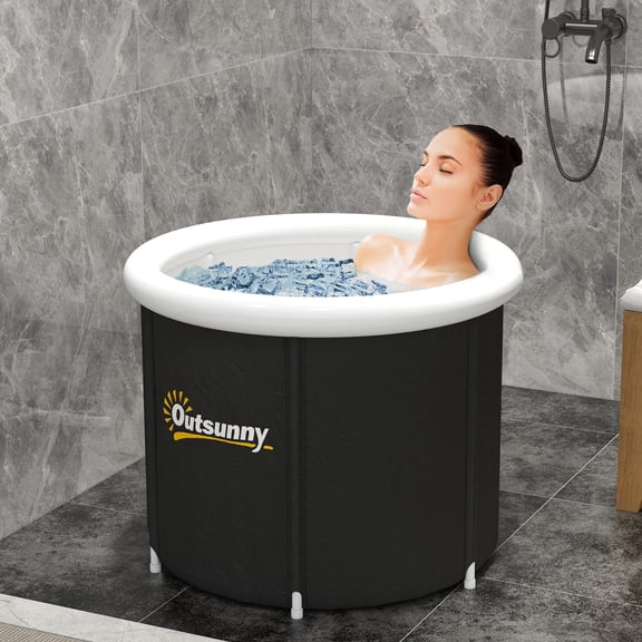 Portable Inflatable Cold Plunge Tub 79.25 Gallon Ice Bath Tub with Thermo Lid & Carry Bag for Athletes Recovery Black