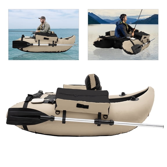 Portable Inflatable Fishing Boat, U-Shaped Anti-Rollover Fishing Boat, with Storage Pockets & Fish Ruler, for Outdoor Fishing Rafting