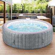 Portable Inflatable Hot Tub with Built-in Heating System - 264 Gallon Capacity, Massage Jet Home Hot Tub with Inflatable Seats for Teens and Adults, Rattan Pattern