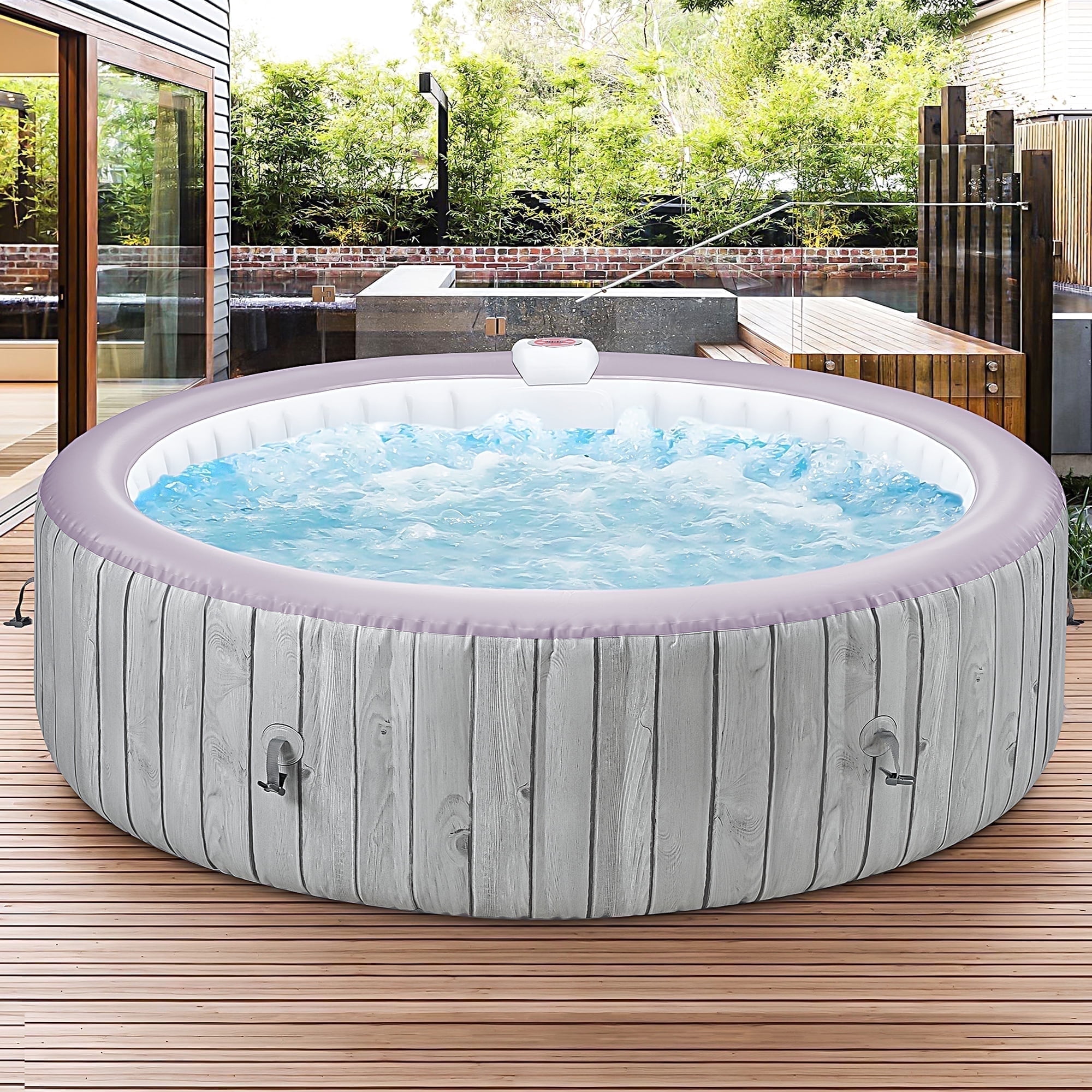 Portable Inflatable Hot Tub with Built-in Heating System - 264 Gallon Capacity, Massage Jet Home Hot Tub with Dust Cover for Teens and Adults, Wood Grain