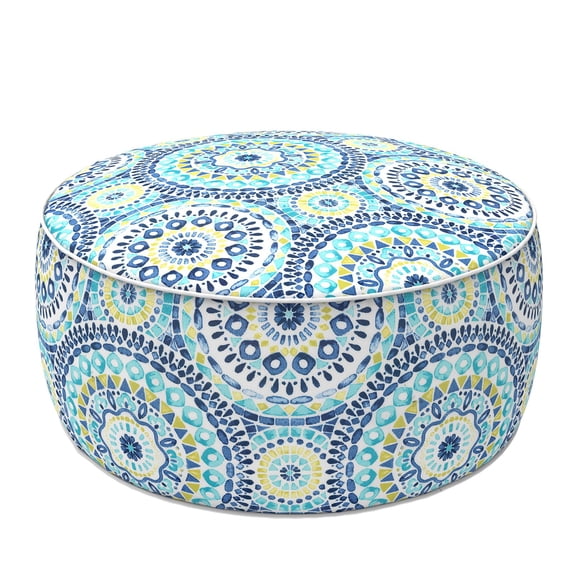 Portable Inflatable Outdoor Ottoman, Round Patio Footrest Stool (21”x 9”), All-Weather Fade-Resistant Footstool for Garden, Camping, Poolside & Home Use (Space-Saving & Lightweight)