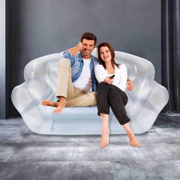 Transparent Inflatable Sofa Chair - Portable Blow Up Couch for Indoor, Outdoor, Camping, Beach, Patio, Yard, Office & Travel - Double Seater Air Furniture with 440lbs Capacity, Clear