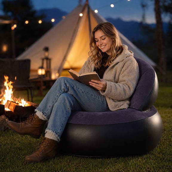 Portable Inflatable Sofa with Folding Design, Durable Inflatable Couch for Indoor Outdoor Use, Blow Up Couch for Camping, Purple