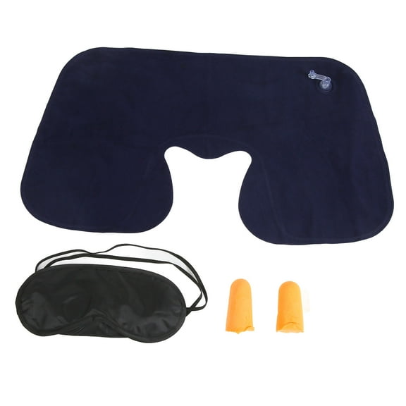 Portable Inflatable Travel Neck Pillows Comfortable Fabric Train Bus Car Travel Kit with Contoured Eye Masks Earplugs Machine Washable