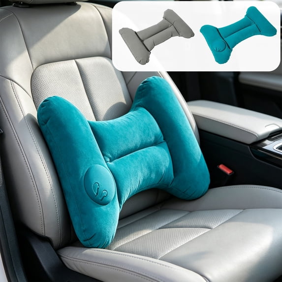 Portable Inflatable Travel Pillows for Adults, Lumbar Support Pillow, Travel Flights Cushion Flocked Air Pillow Curved Ergonomic Back Cushion for Office Chair Car Driving Home Sofa Camping, Green