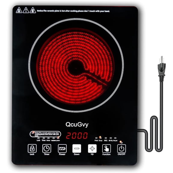 Portable Infrared Burner 3500 Electri Burner with 3 Hours Timer-Electric Hot Plate Touch Control Panel Adjustable Heating Power Glass Plate Electric Cooktop for Cooking (Black)