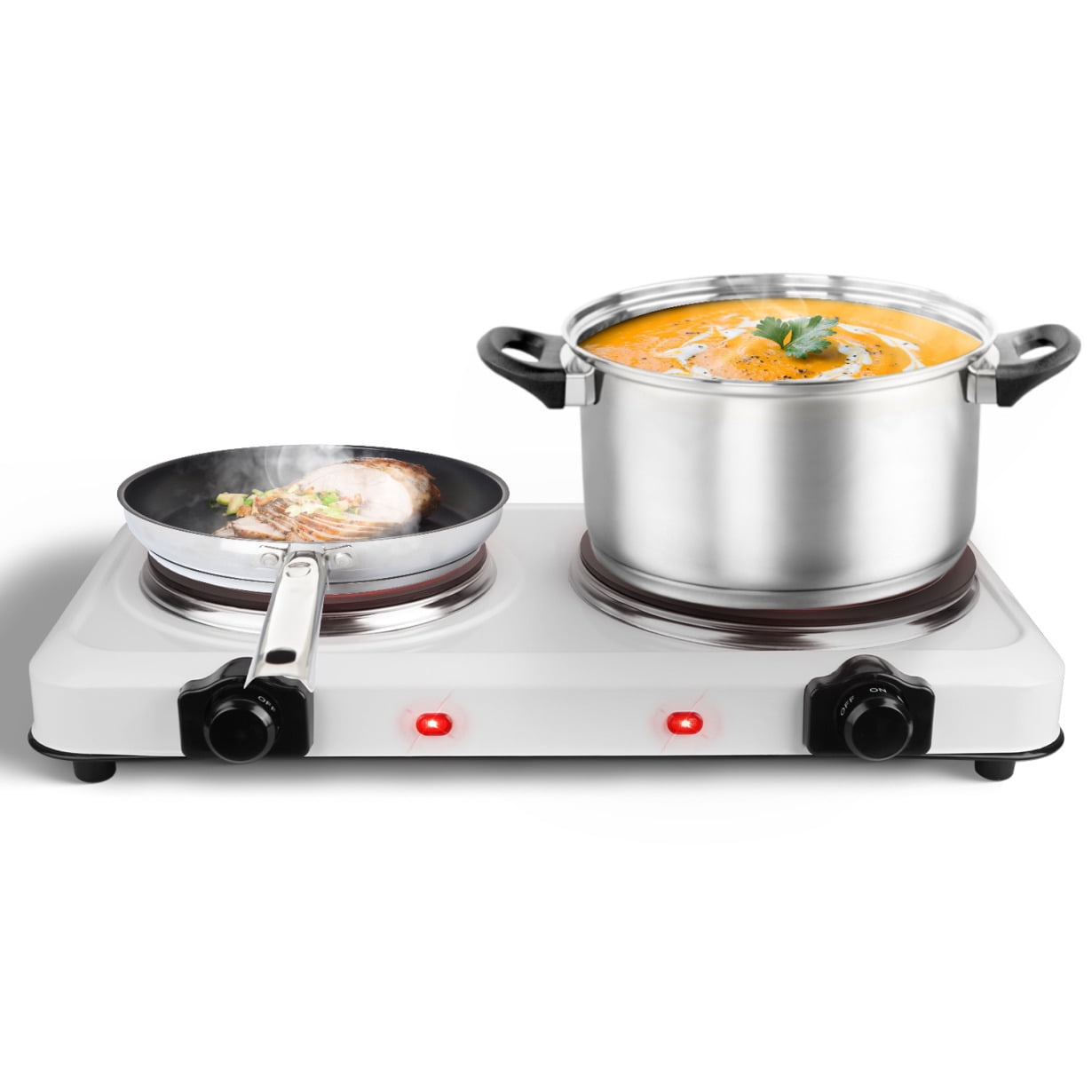 Portable Infrared Dual Hot Plate, 2 Burners Cooktop, Overheat Protection, Easy Wipe Clean, Portable Countertop Burner for Dorms Apartments RVs Camping