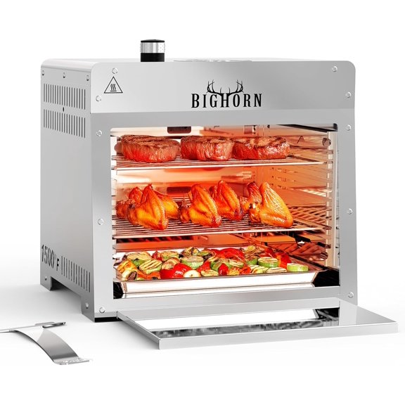 Portable Infrared Propane Gas Grill, 1500F Outdoor Broiler with Pizza Stone