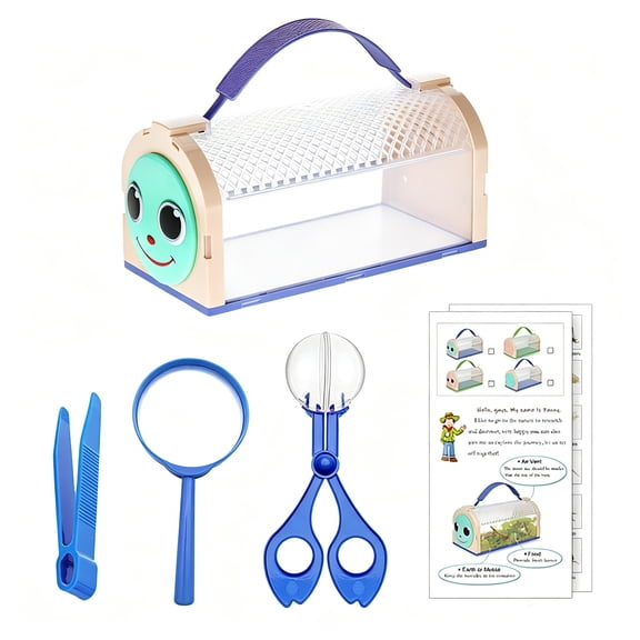 Portable Insect Observation Box 5 Piece Set, Outdoor Bug Explorer Kit with Magnifier Tweezers and Catching Clip for Nature Discovery Activities (Blue)