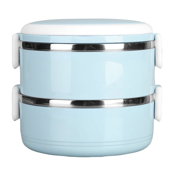 Portable Insulated Bento Lunch Box, Double Layer Lunch Container Stackable Leakproof Stainless Steel Food Container, Round