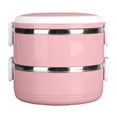 thumbnail image 1 of Portable Insulated Bento Lunch Box, Double Layer Lunch Container Stackable Leakproof Stainless Steel Food Container, Round, 1 of 5