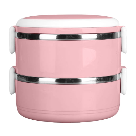 Portable Insulated Bento Lunch Box, Double Layer Lunch Container Stackable Leakproof Stainless Steel Food Container, Round