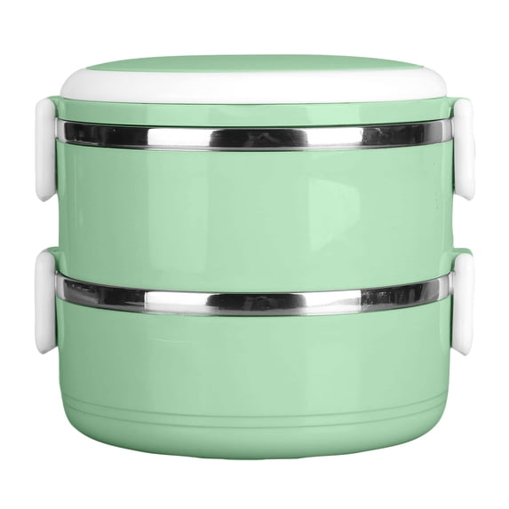 Portable Insulated Bento Lunch Box, Double Layer Lunch Container Stackable Leakproof Stainless Steel Food Container, Round
