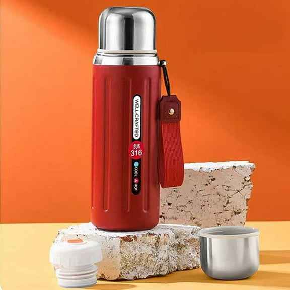 Portable Insulated Cup, 316 Stainless Steel Liner, Extra Long Insulation, Hot and Cold Temperature Control, for Travel, Workspace, and Outdoor Use, 20 Oz, Red, by FAJHHA