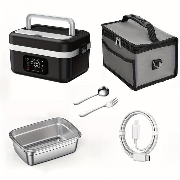 Portable Insulated Lunch Box, 8000mAh Battery, 60W Heating, 33.81oz Stainless Steel, Power Bank Function, Ideal for Travel, Car, Truck Drivers & Office