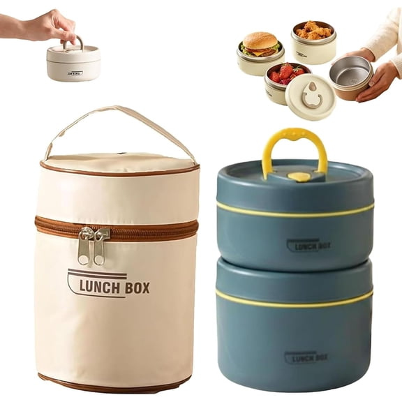 Portable Insulated Lunch Container Set, 2/3/4 Tier Separate Stackable Stainless Steel Lunch Container, 3 Counts Thermal Lunch Boxes & 1 Count Insulated Bag, for Work, Picnics, Camping (Blue2-Tier)